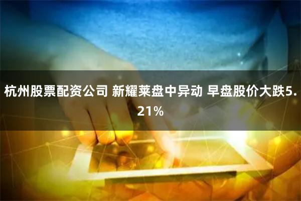 杭州股票配资公司 新耀莱盘中异动 早盘股价大跌5.21%